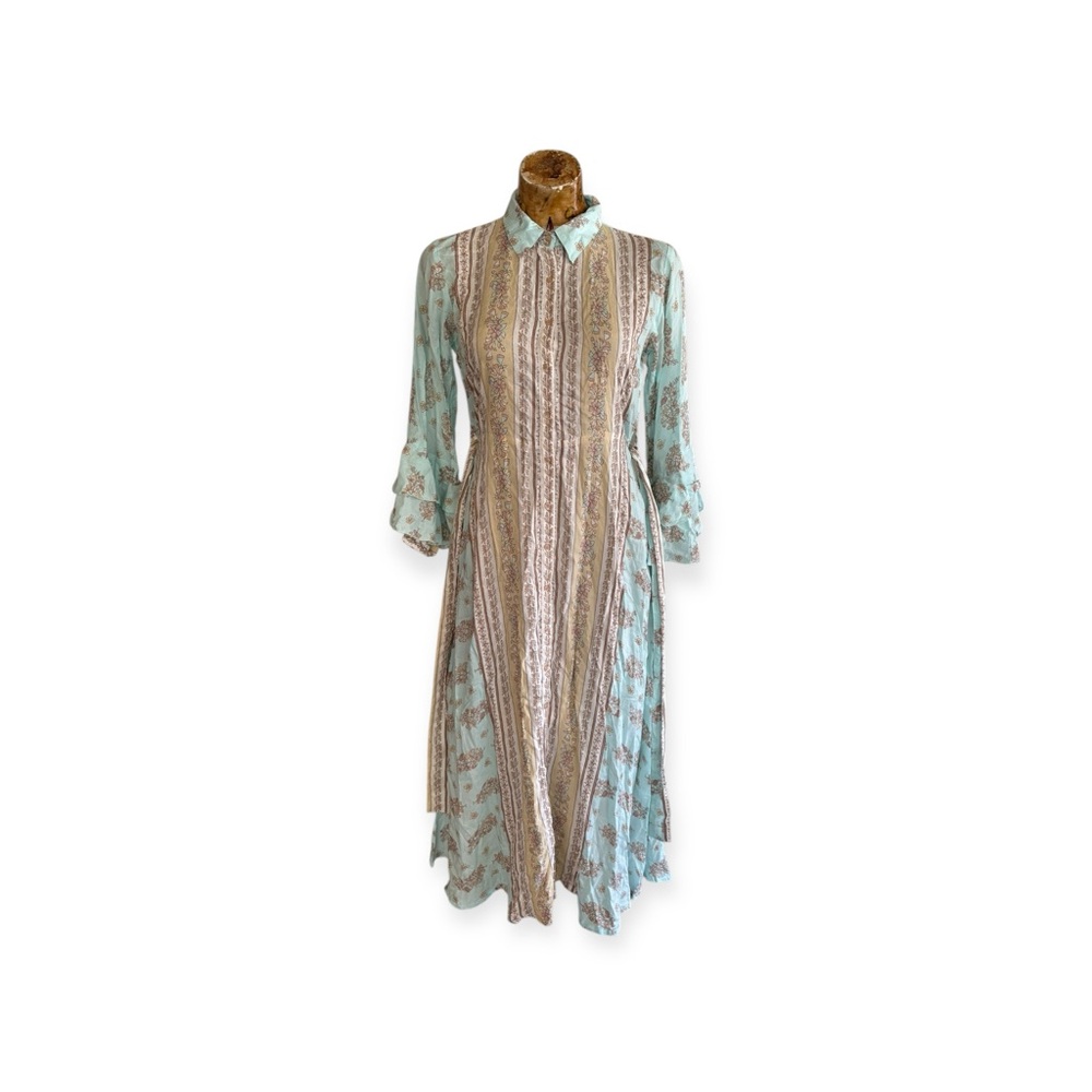 AURA maxi dress blue cream chic floral pastels - Picture 4 of 13
